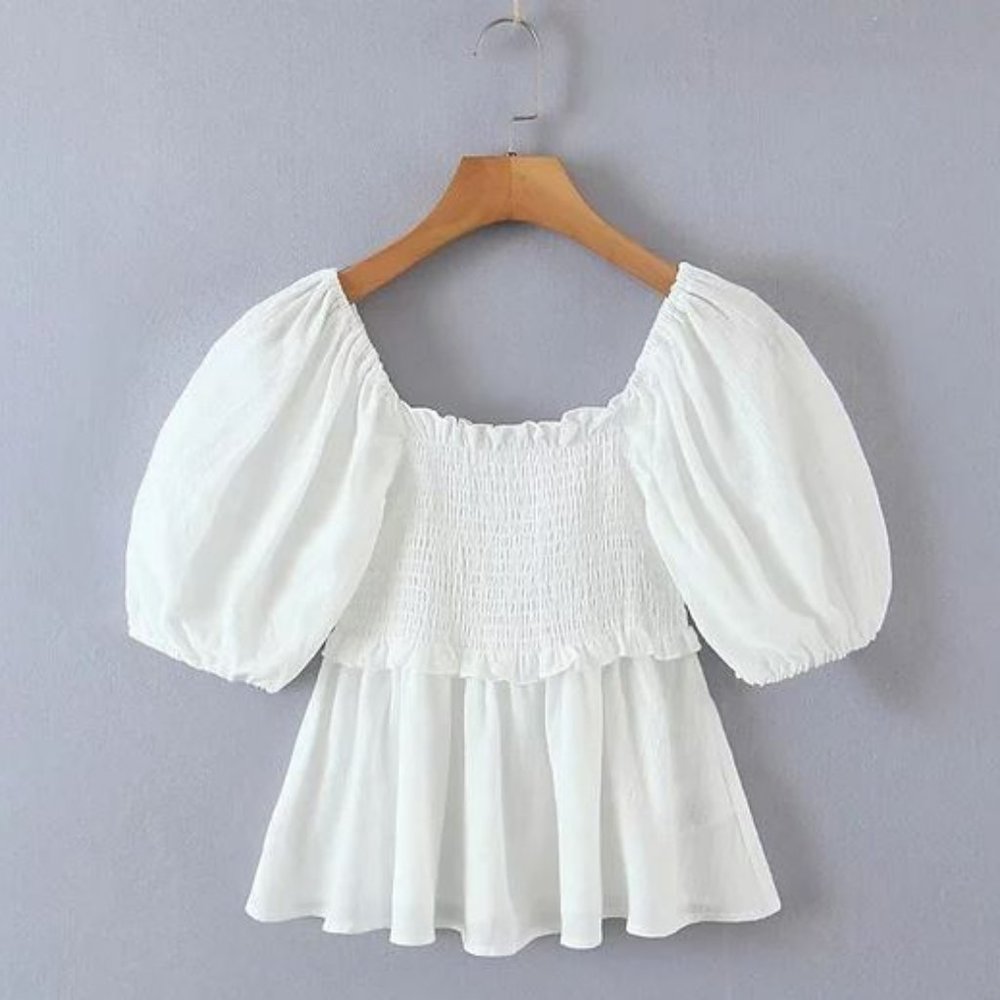 White Puff Sleeve Top • New With Tags